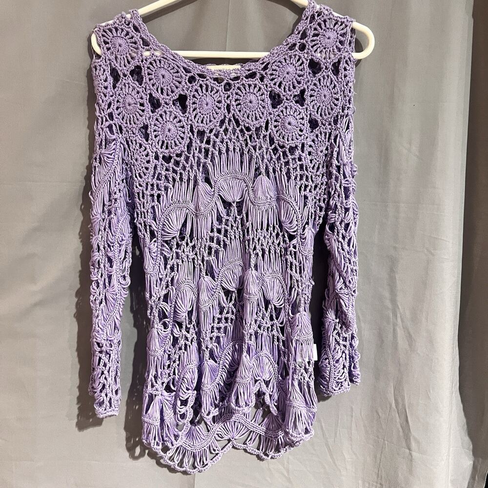 Umgee purple crochet pullover sweater size S Boho Grunge Retro Coquette TG2070